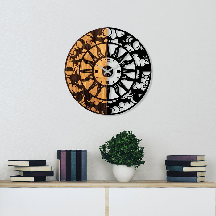 Wallity Reloj de Pared Decorativo de Madera Nogal y Negro 56 cm